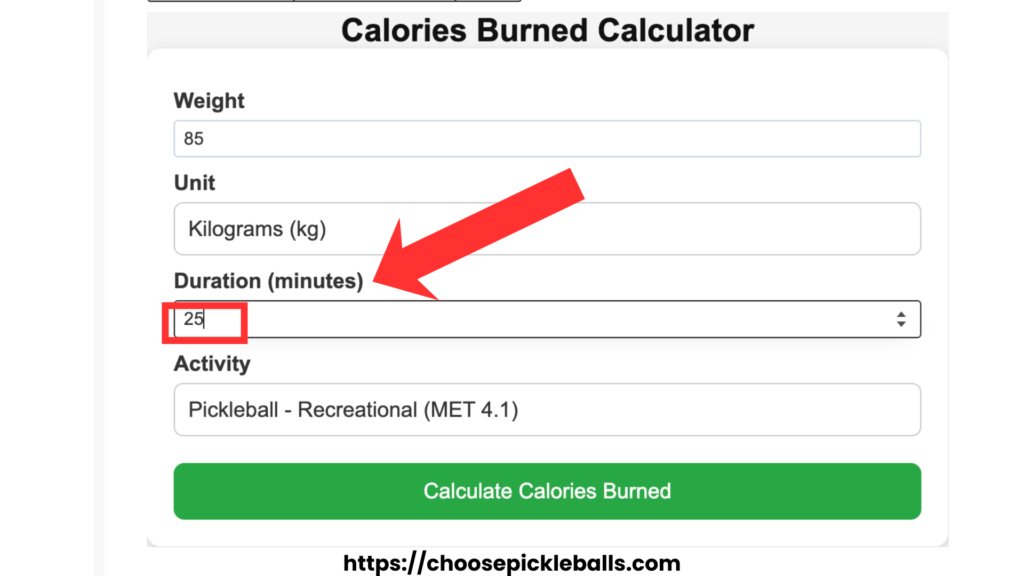 court time to calories calculator online