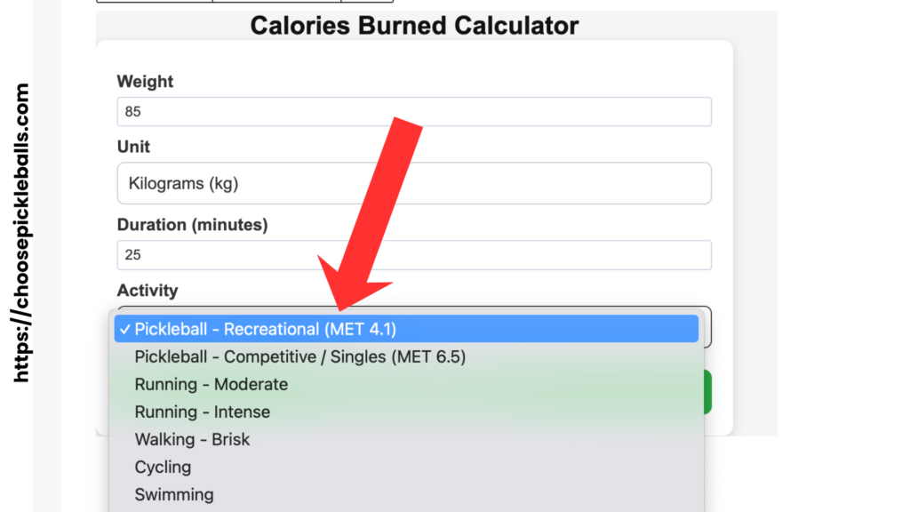 court time to calories calculator online